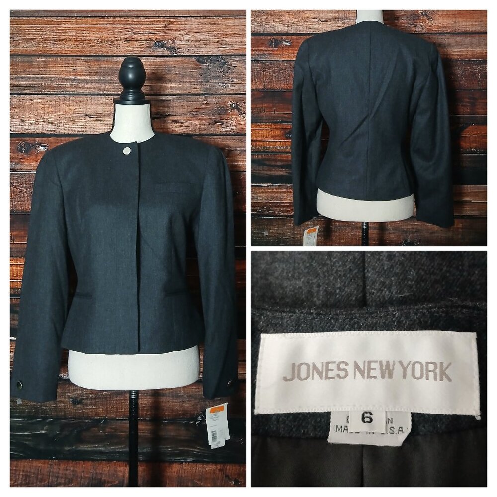 NWT Vintage Jones New York Blazer Jacket 6 Gray 100% Worsted Wool Made In USA